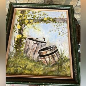 Signed 1976 Impressionist Painting with Rustic Outdoor Scene